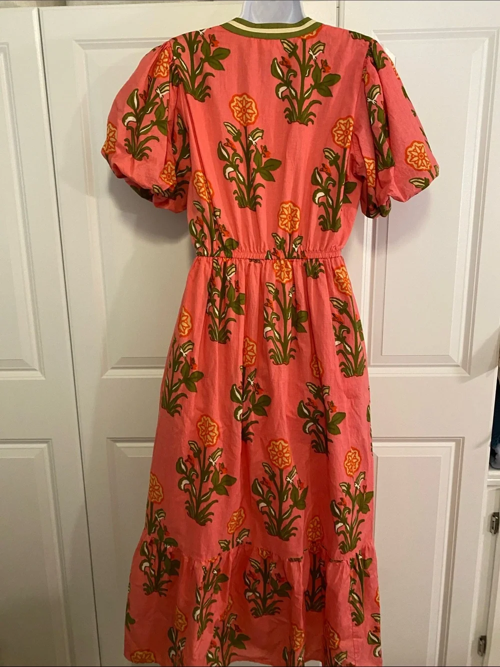 THML Pink Floral Maxi Dress with Olive Trim - Picture 8 of 13